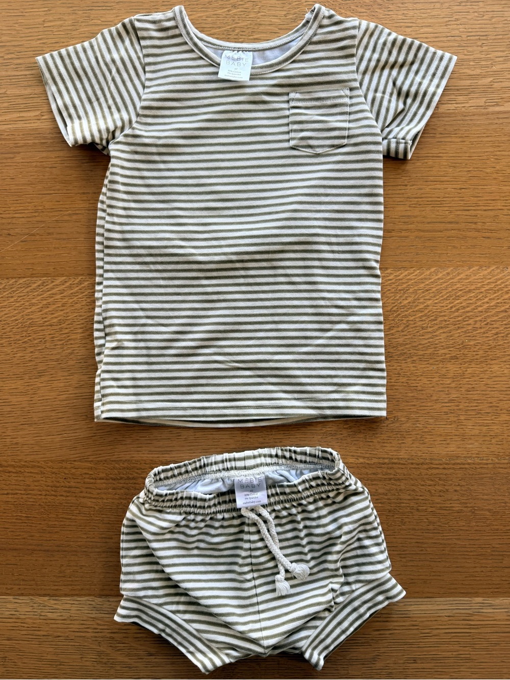 Mebie Baby 4T Olive Striped Short Sleeve Tee & Shorts Set